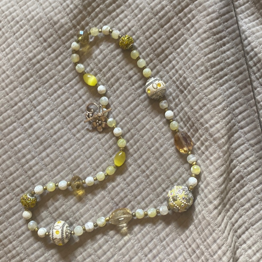 Unique glass bead necklace with orchid 925 silver clasp